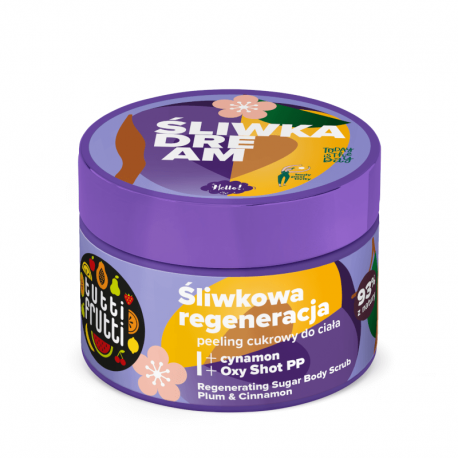 TUTTI FRUTTI Regenerujący Peeling cukrowy do ciała Śliwka i Cynamon + Oxy Shot PP 300g